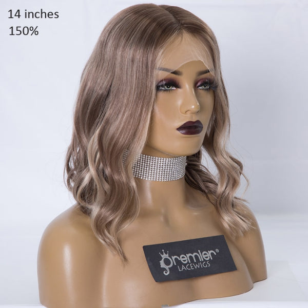 Audrey--Blonde Balayage Hair Wavy Bob Whole Swiss Lace Full Lace Wigs,European Virgin Human Hair Double Drawn [Production Time 40 working days]