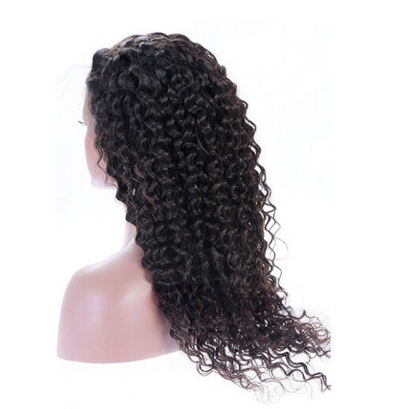 16 inch Natural black color water wave human hair full lace wig