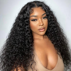 16 inch Natural black color water wave human hair full lace wig