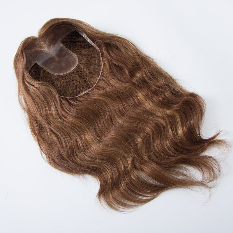 New custom fishnet brown color wave hair 150% density European virgin hair topper