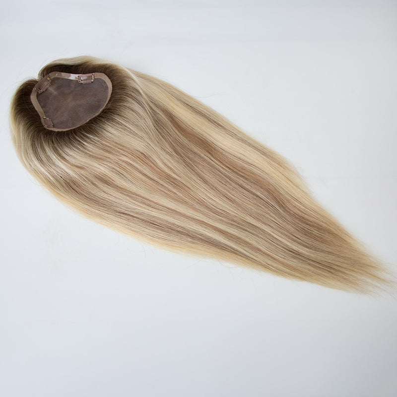 6 x 6 mono topper pu around blonde balayage color human hair topper