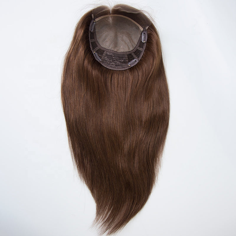 mono with weft topper high quality human hair topper brown color topper