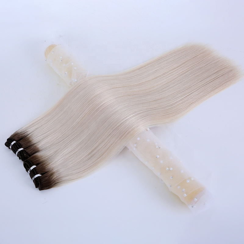 Human hair bundle ombre blonde color hair weft cuticle aligned hair extension