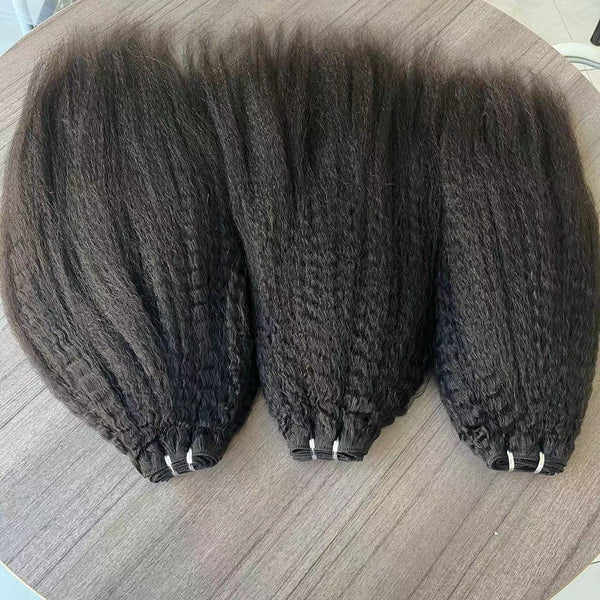 Natural black color weft kinky straight human remy hair bundles