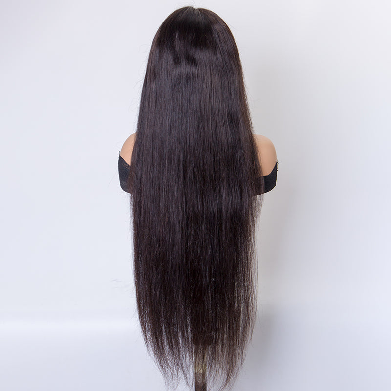 100 human hair long length hair wig lace front wig natural black color for woman