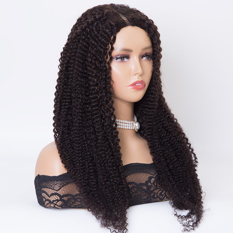 Kinky curly texture 24 inch human hair machine made V part wigs for women