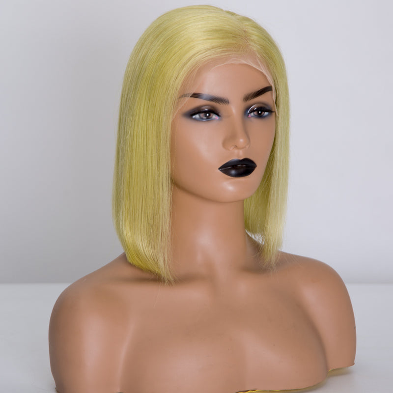 Premier Pre Plucked Hairline 13x4 150% Density Short Yellow Brazilian Human Hair Colored Bob Lace Front Wigs