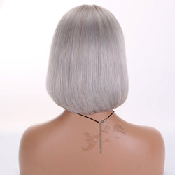 Premier 150% Density Brazilian Grey Bob Frontal Wig Ash Grey Human Hair Lace Front Wig With Dark Roots