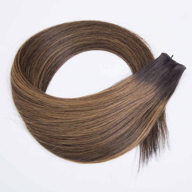 24 inch brown balayage color genius weft virgin human hair extension