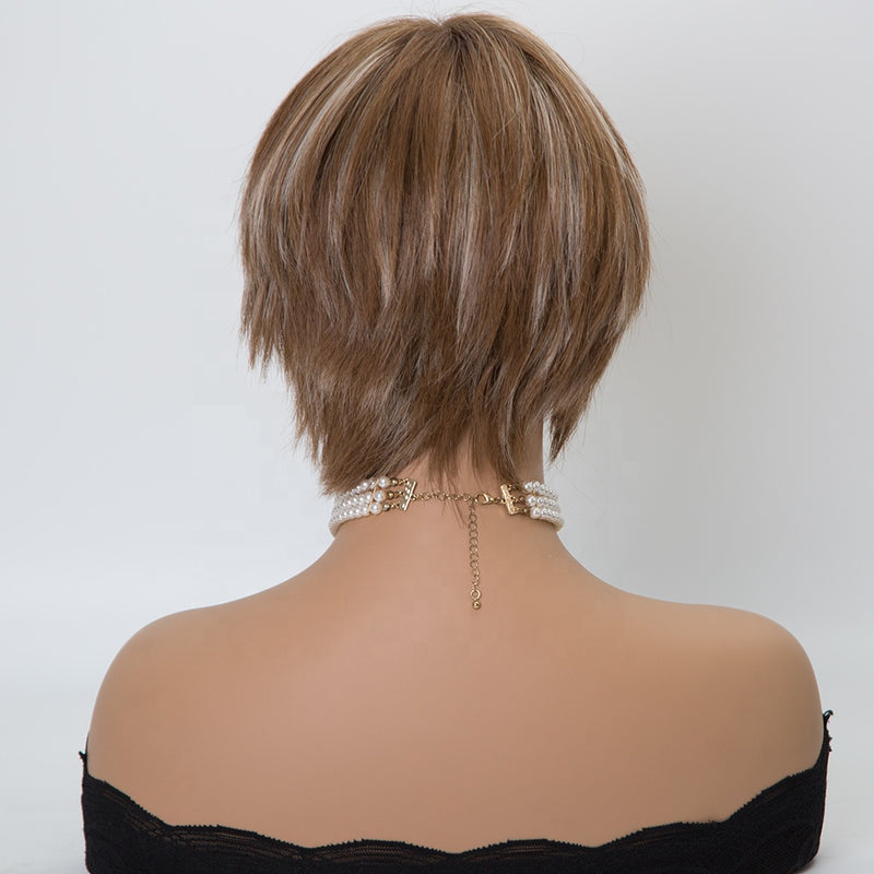 Short hair 6-8 inch mono top full hand tied lace wig breathable European hair quality wig