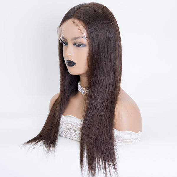 Natural brown no dyed natural color mono top lace front wig straight wave hair in stock