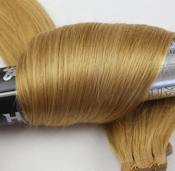 Virgin human hair tape in hair extension blonde color cuticle aligned hair extension