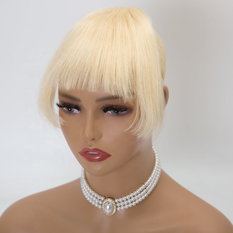 613 blonde color bang wig topper human virgin hair