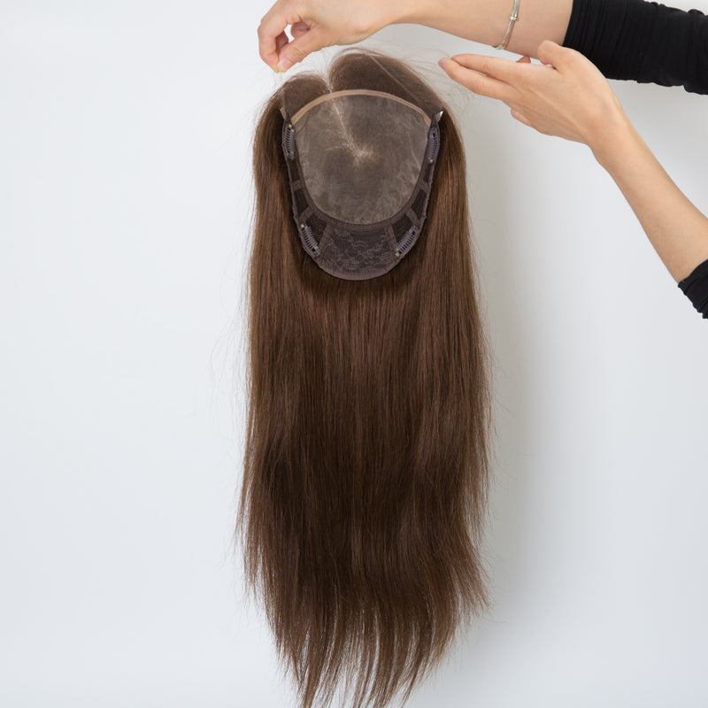 mono with weft topper high quality human hair topper brown color topper