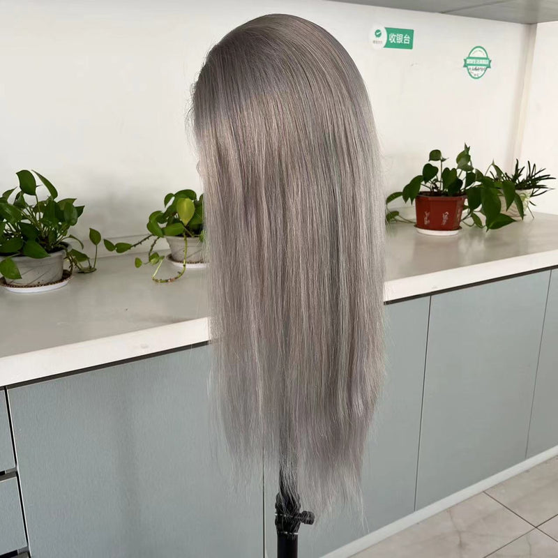 18 inch grey color European virgin human hair HD full lace wig for women