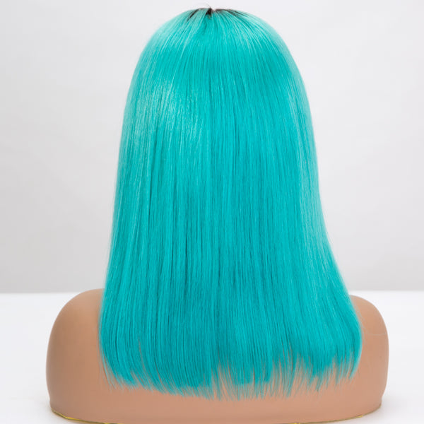 Premier Pre Plucked Hairline 13x4 Ombre Green Short Bob Lace Wigs Blue Green Ombre Human Hair Lace Front Wig