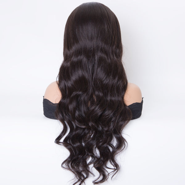 Customization 22 inches natural black color medical wig fully hand tied with PU front European hair wig