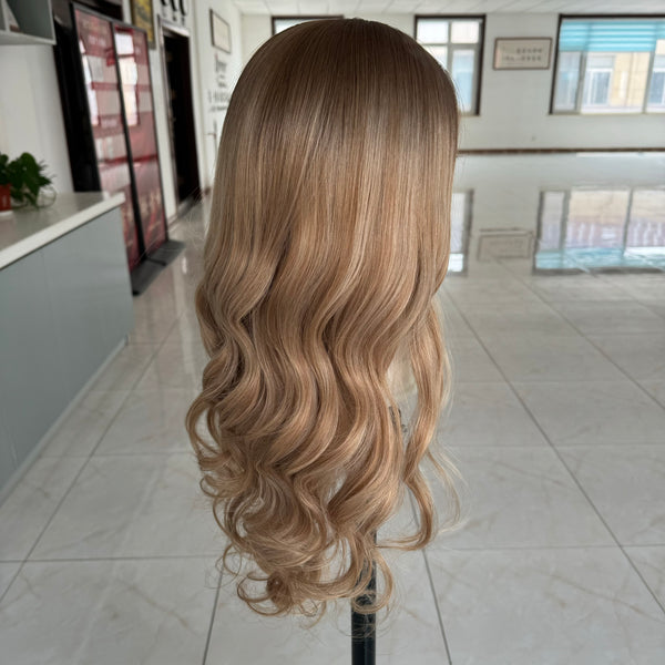 Sandy balayage color virgin european remy human hair fully handtied silk top wigs human hair medical wigs wholesale