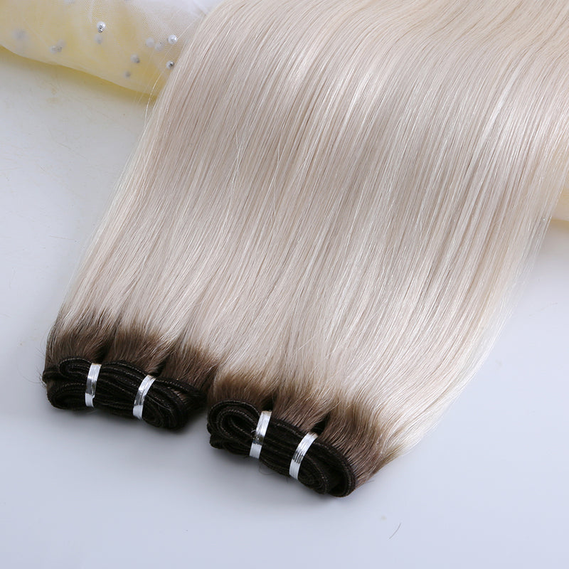 Human hair bundle ombre blonde color hair weft cuticle aligned hair extension