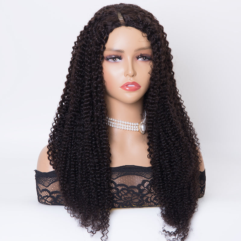 Kinky curly texture 24 inch human hair machine made V part wigs for women