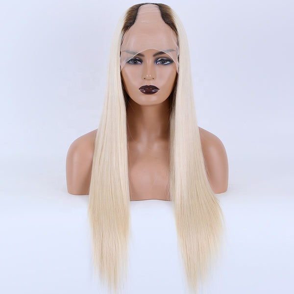 2024 new arrivals u-part wig virgin euroepan remy human hair roots blonde color u part wig