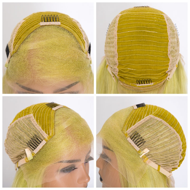 Premier Pre Plucked Hairline 13x4 150% Density Short Yellow Brazilian Human Hair Colored Bob Lace Front Wigs