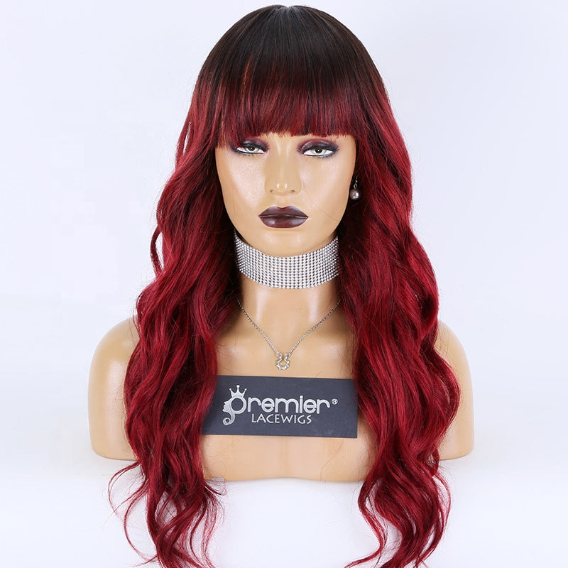 New Arrivals human hair wigs affordable price silk base wigs wavy human hair silk top wigs with hair bang ombre burg colors