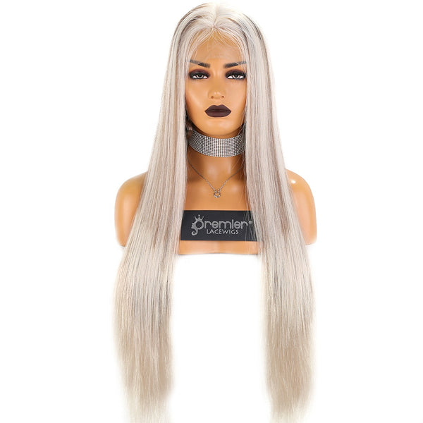 customize longest length lace wigs virgin cambodian human hair transparent lace ice white blonde balayage color full lace wig