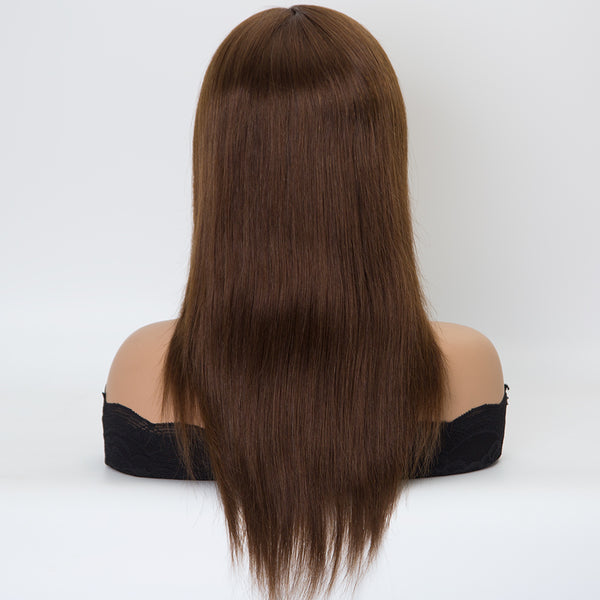 Premier hair brown color silk top medical wig custom wig cap full hand tied wig