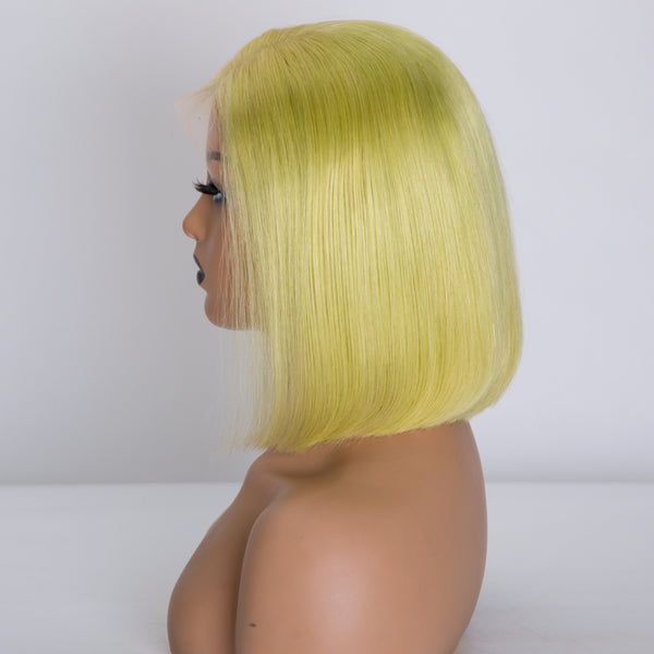 Premier Pre Plucked Hairline 13x4 150% Density Short Yellow Brazilian Human Hair Colored Bob Lace Front Wigs