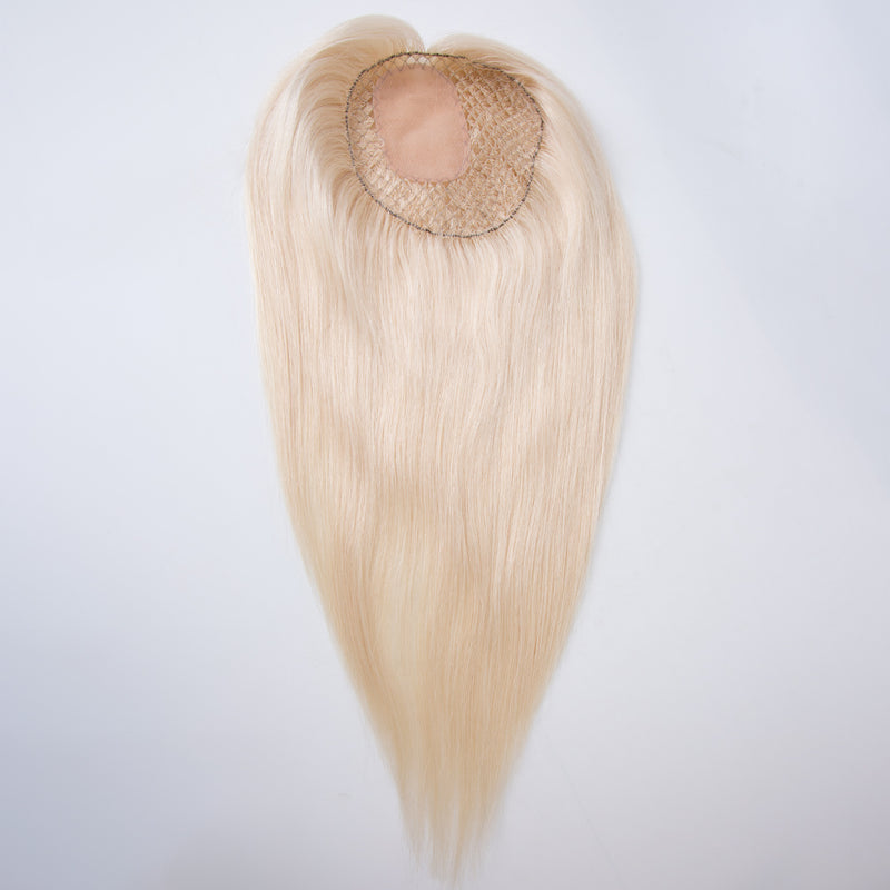 Custom blonde color fishnet topper with thin silk 16 inch 150% density European virgin hair topper