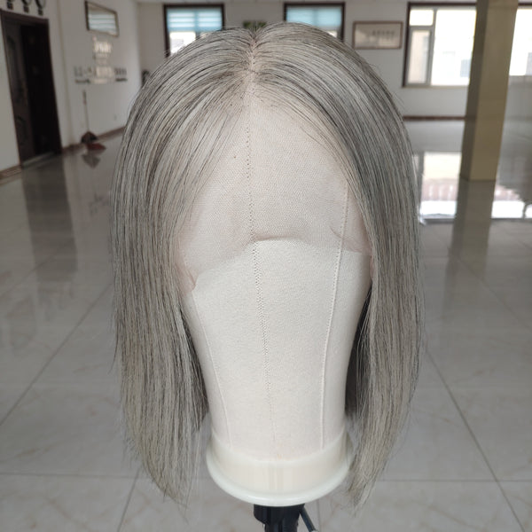 12 inch short bobo grey color wig lace front wig virgin balayage color hair