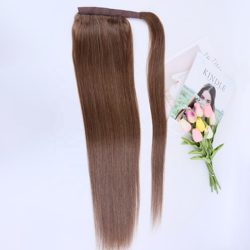 Ponytail hair extension straight human hair ponytail light brown color 100 grams