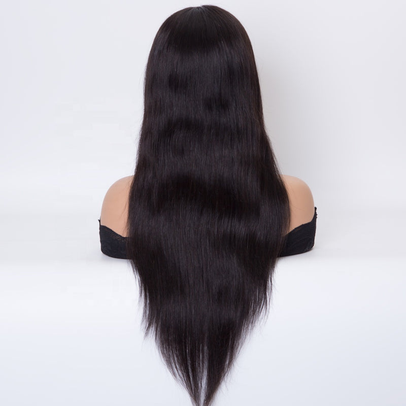 Long 18 inch straight natural color brazilian remy human hair hd lace full lace wigs no strap no combs