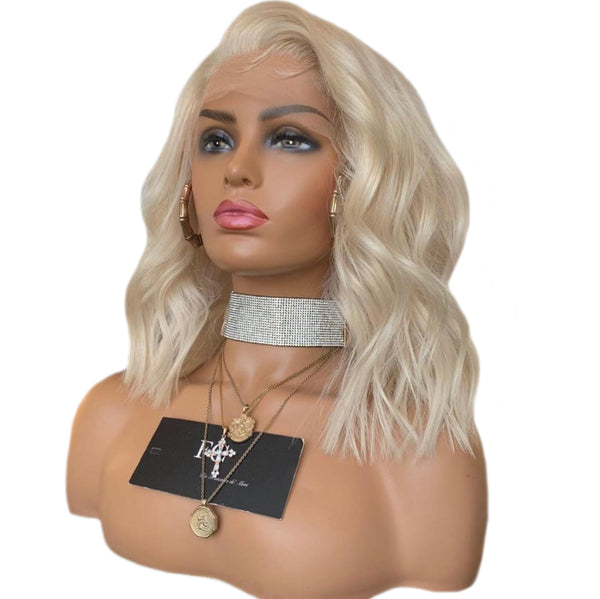 customize wigs virgin cambodian human hair wavy transparent HD film lace full lace wigs ice white blonde color silk top wig