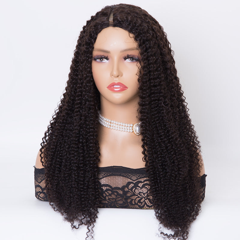 Kinky curly texture 24 inch human hair machine made V part wigs for women