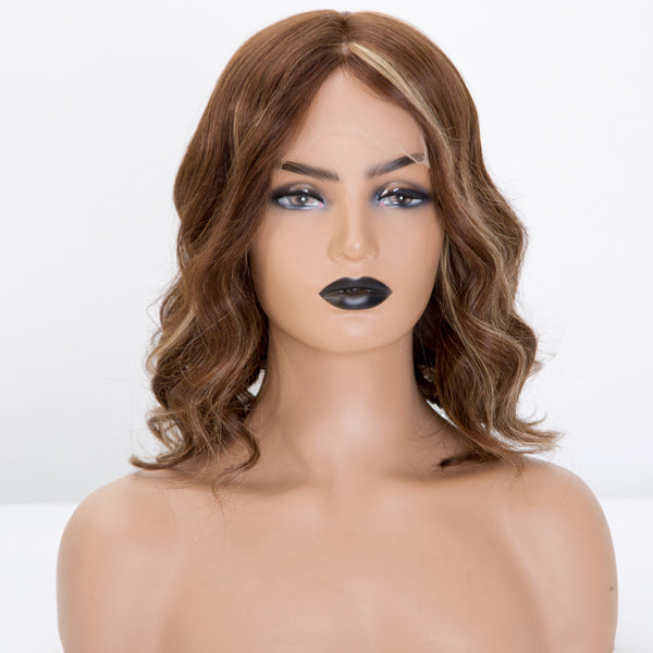 Short brown balayage color wave mono top lace wig for summer in stock