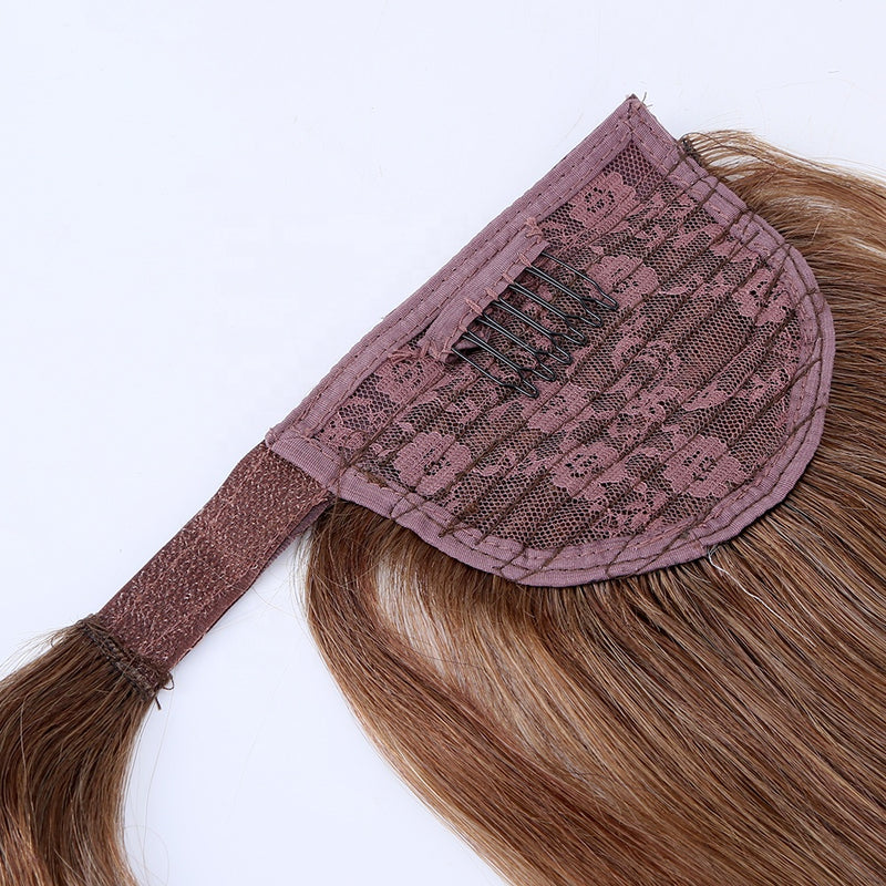 Ponytail hair extension straight human hair ponytail light brown color 100 grams