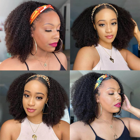 Wholesale 3c 4a Afro Kinky Curly Glueless Deep Wave Half Curly Headband Wig Human Hair Headband Wigs For Black Women