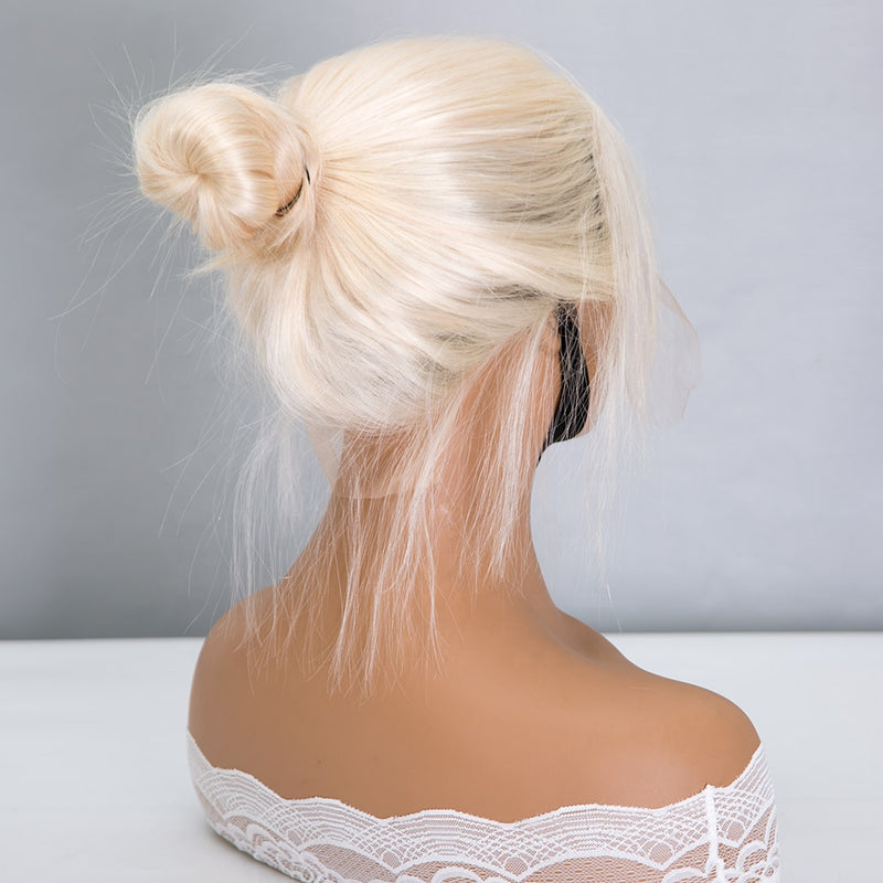 Ponytail new swiss hd lace front wig single knots white blonde color wig European human hair wigs