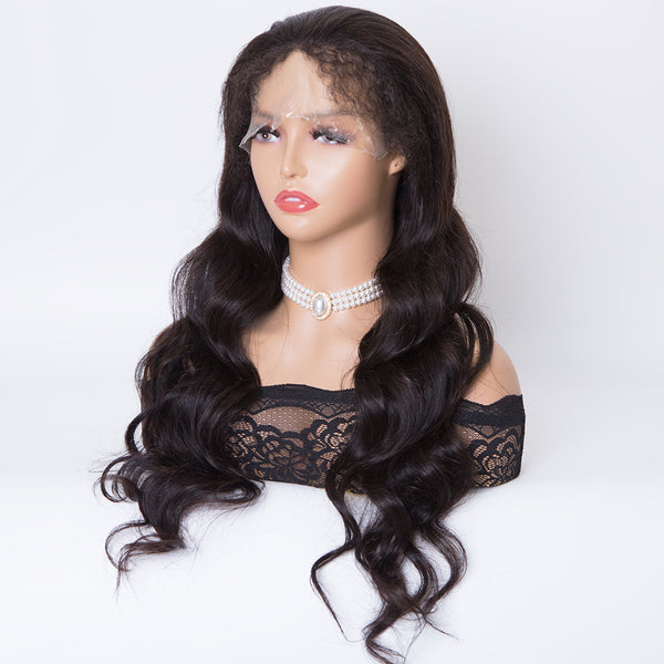 Customization 22 inches natural black color medical wig fully hand tied with PU front European hair wig