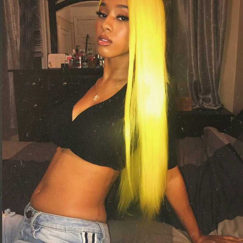 Premier Virgin Peruvian Human hair silky straight yellow human hair wig