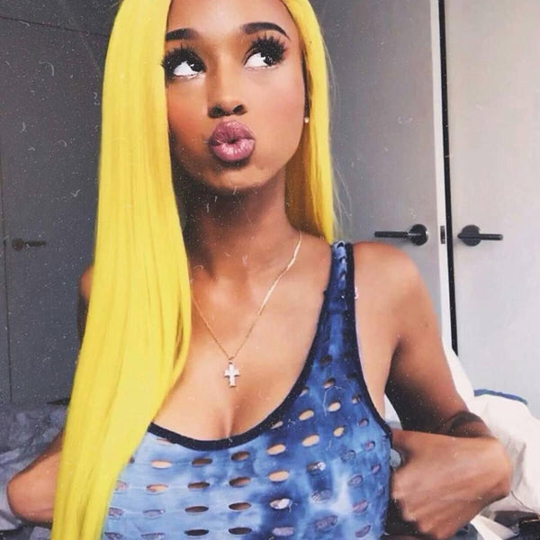 Premier Virgin Peruvian Human hair silky straight yellow human hair wig