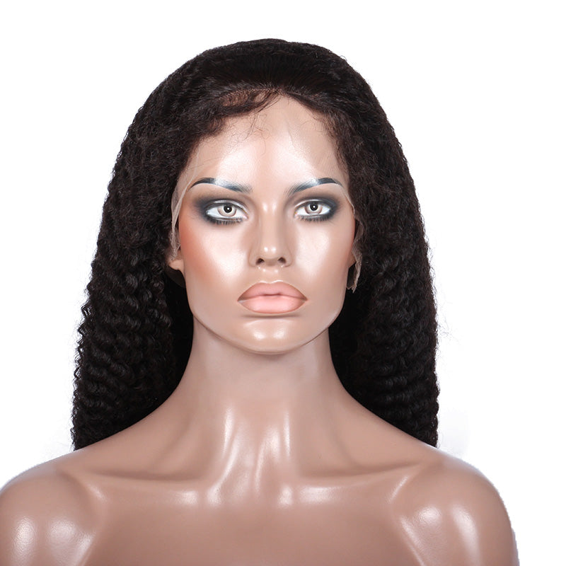 250% Density Indian Virgin Human Hair Middle Part Afro Kinky Curl Lace Wigs for black women