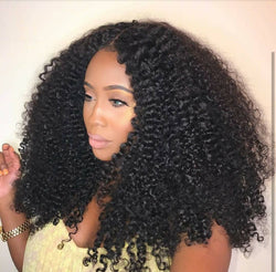 250% Density Indian Virgin Human Hair Middle Part Afro Kinky Curl Lace Wigs for black women