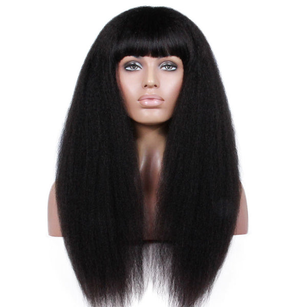 Premier Lace Front Wig with Bang Base Human Hair New Arrival Free Shipping Kinky Straight 2019 Silk INDIAN Hair Swiss Lace Long