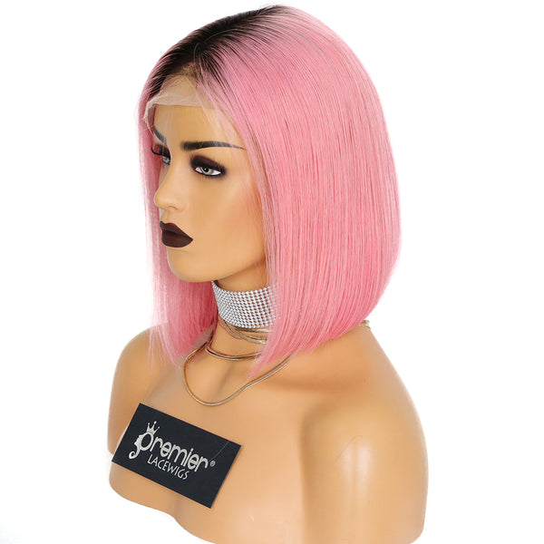 Ready to Ship Virgin Brazilian Remy Human Hair Ombre natural to pink color Bob Cut pink lace wig Lace Frontal Wig