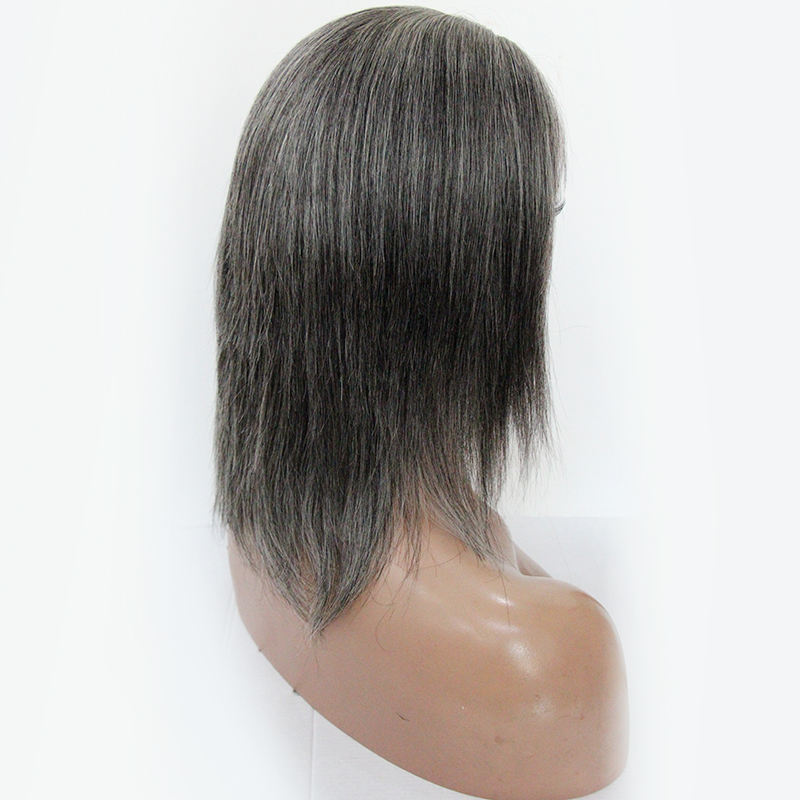 Premier virgin brazilian hair 100% density short hair length 8 inch grey human hair full lace wig