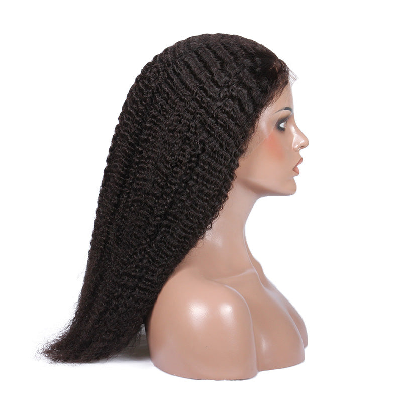 250% Density Indian Virgin Human Hair Middle Part Afro Kinky Curl Lace Wigs for black women