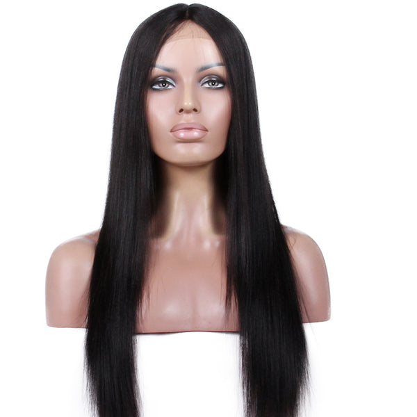 Premier Middle Part Indian Remy Long Black Straight Human Hair Wig For Black Men